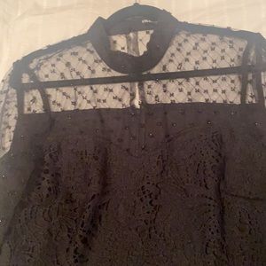 Boston proper - Ina. Peplum top with back zipper. Embellished black lace.